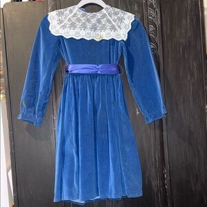 Polly Flinders Vintage Blue Velvet Dress with Lace Collar